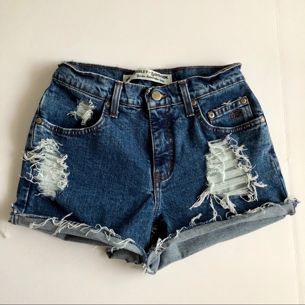 Vintage Harley Davidson High Waisted Denim Shorts